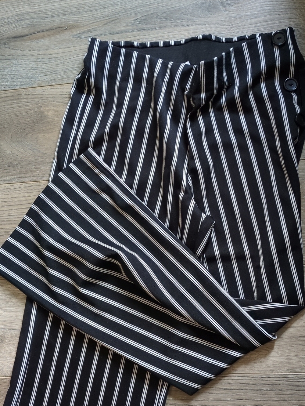 Ashley Blue Black and White Vertical Stripe Wide Leg Pants